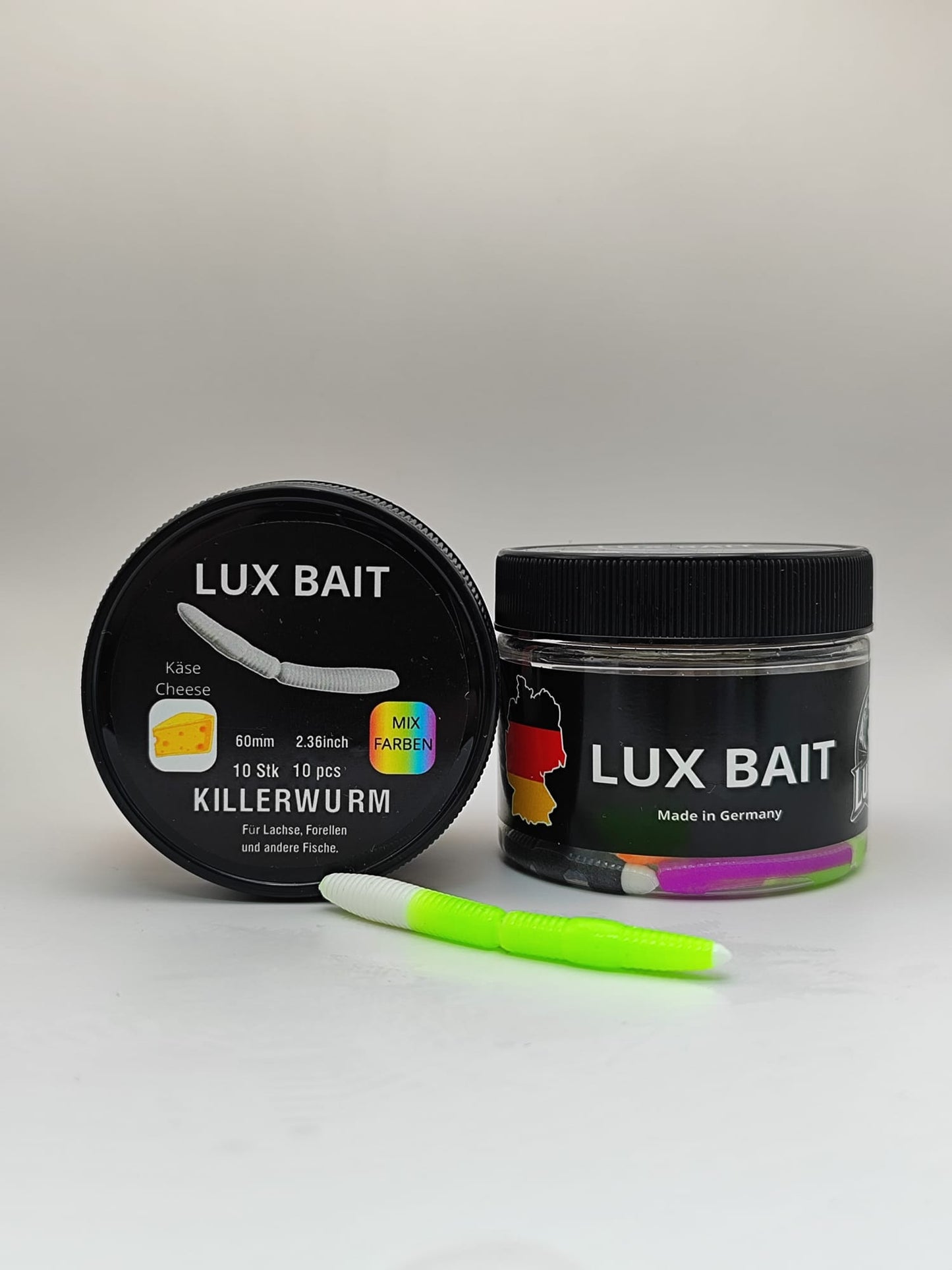 KILLERWURM von Lux Bait – aromatisierter, hocheffektiver Silikonköder für den Fang von Lachs und Forelle. Fluo UV Aktiv.