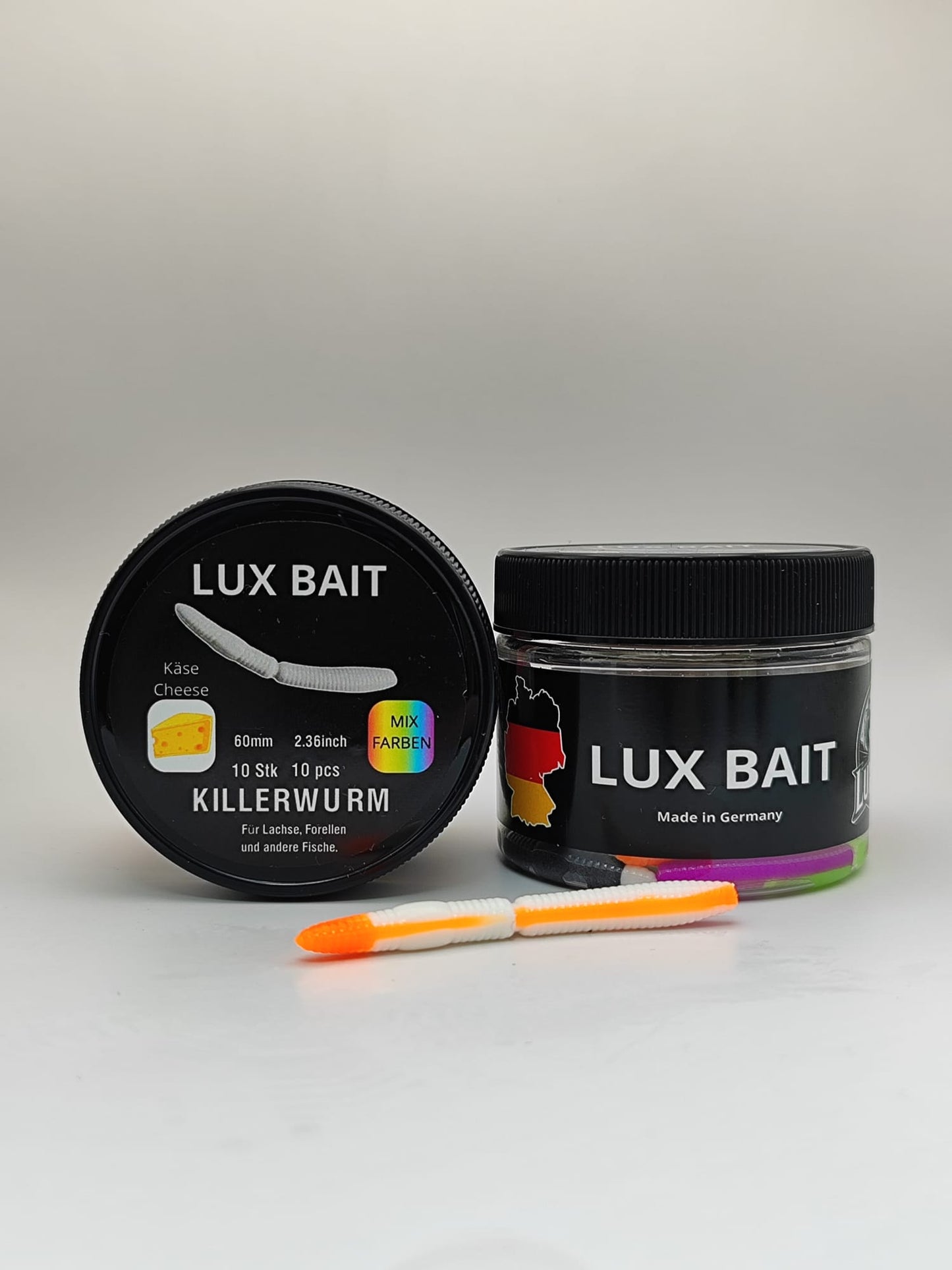 KILLERWURM von Lux Bait – aromatisierter, hocheffektiver Silikonköder für den Fang von Lachs und Forelle. Fluo UV Aktiv.