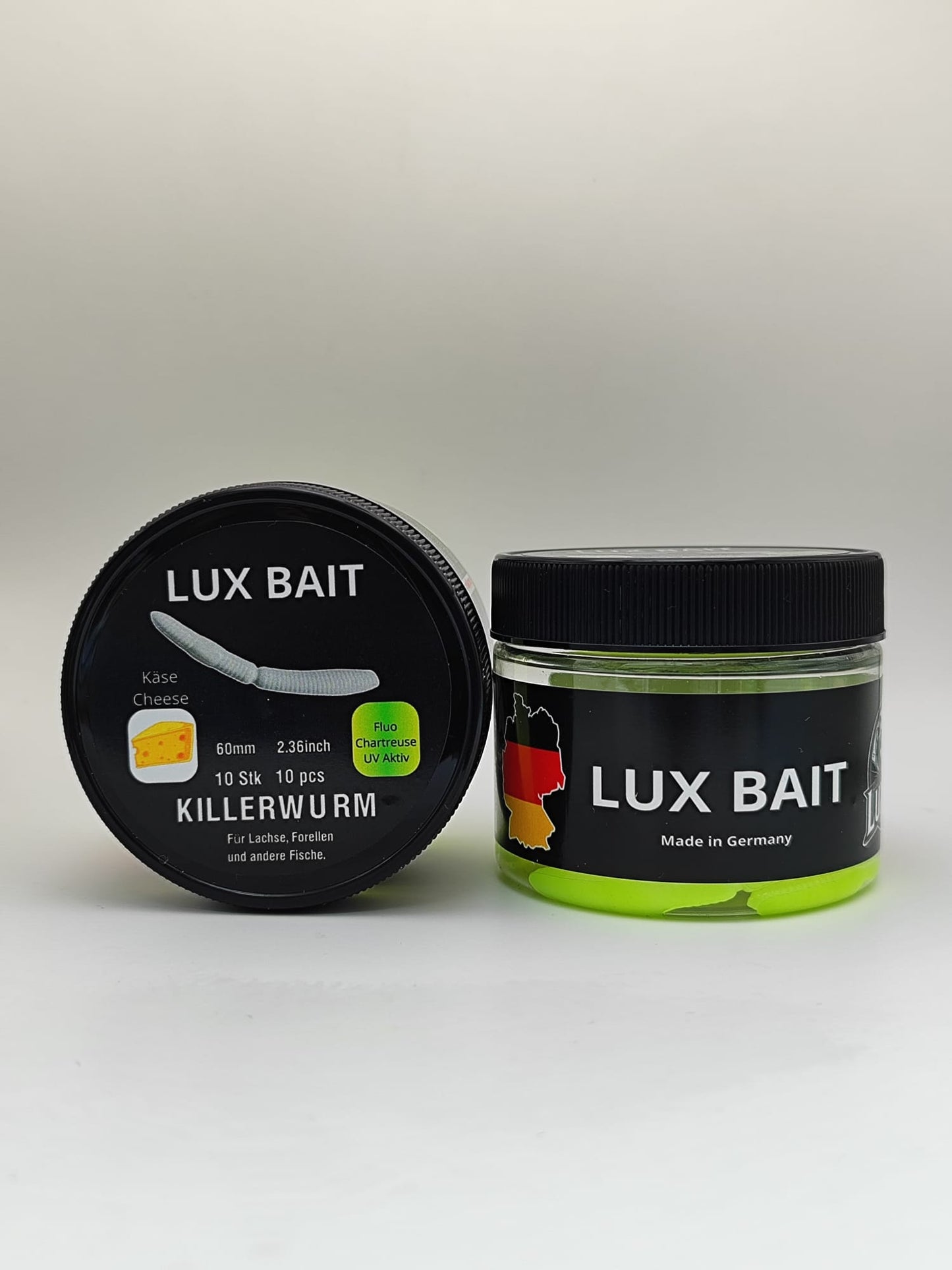 KILLERWURM von Lux Bait – aromatisierter, hocheffektiver Silikonköder für den Fang von Lachs und Forelle. Fluo UV Aktiv.