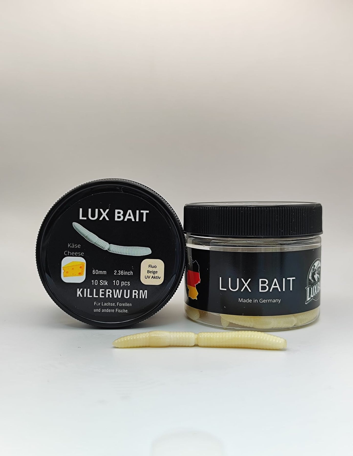 KILLERWURM von Lux Bait – aromatisierter, hocheffektiver Silikonköder für den Fang von Lachs und Forelle. Fluo UV Aktiv.
