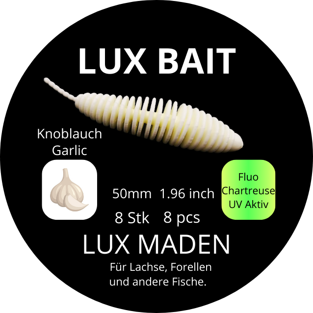 Lux Maden 50 mm – UV Softbait für Forelle & Lachs | Lux Bait