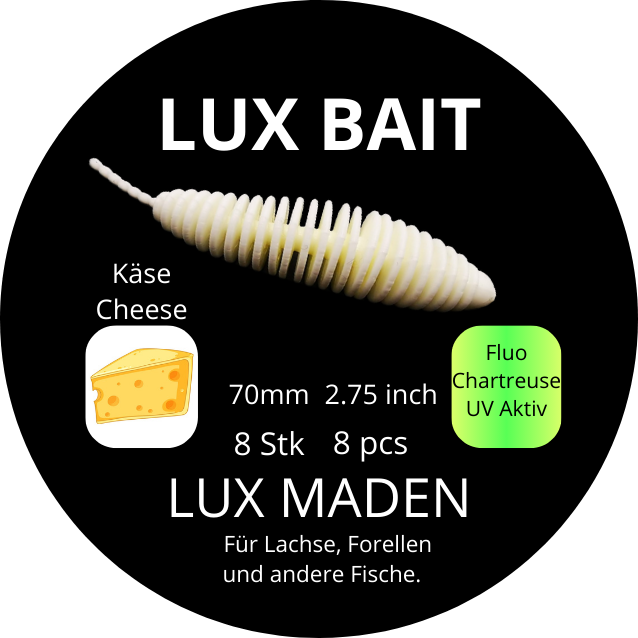 Lux Maden 70 mm – UV Softbait für Forelle & Lachs | Lux Bait