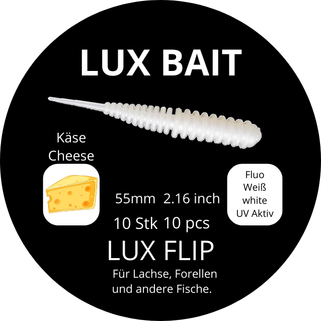 Lux Flip 55 mm – Fluo UV Softbait für Forelle & Lachs | Lux Bait
