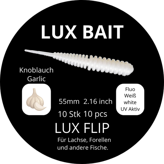 Lux Flip 55 mm – Fluo UV Softbait für Forelle & Lachs | Lux Bait