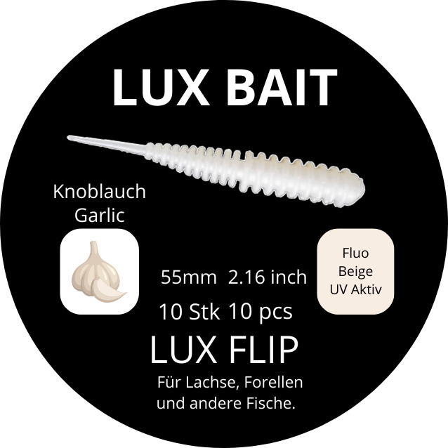 Lux Flip 55 mm – Fluo UV Softbait für Forelle & Lachs | Lux Bait