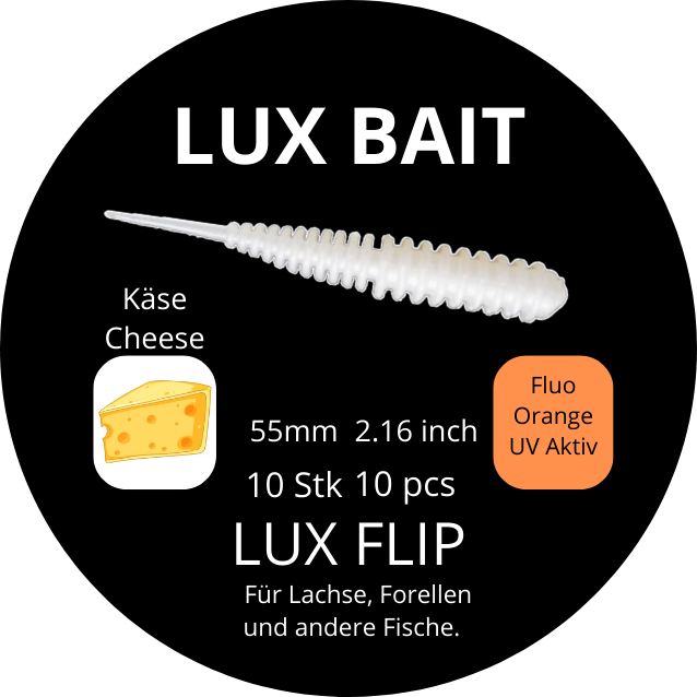 Lux Flip 55 mm – Fluo UV Softbait für Forelle & Lachs | Lux Bait