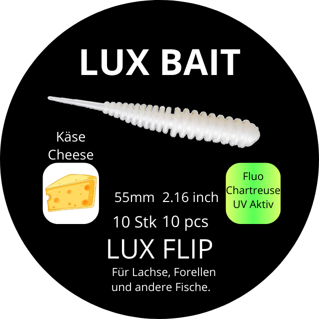 Lux Flip 55 mm – Fluo UV Softbait für Forelle & Lachs | Lux Bait