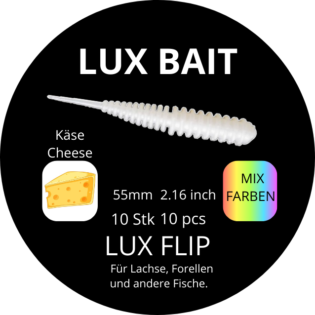 Lux Flip 55 mm – Fluo UV Softbait für Forelle & Lachs | Lux Bait
