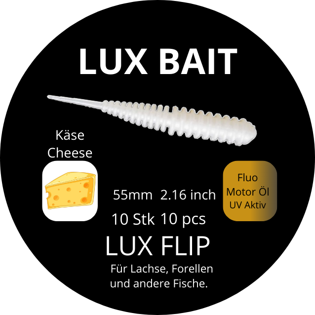 Lux Flip 55 mm – Fluo UV Softbait für Forelle & Lachs | Lux Bait