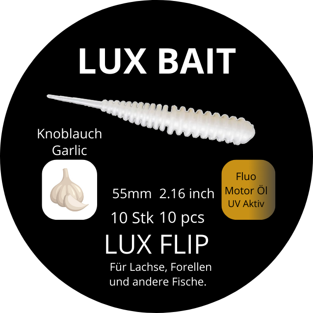Lux Flip 55 mm – Fluo UV Softbait für Forelle & Lachs | Lux Bait